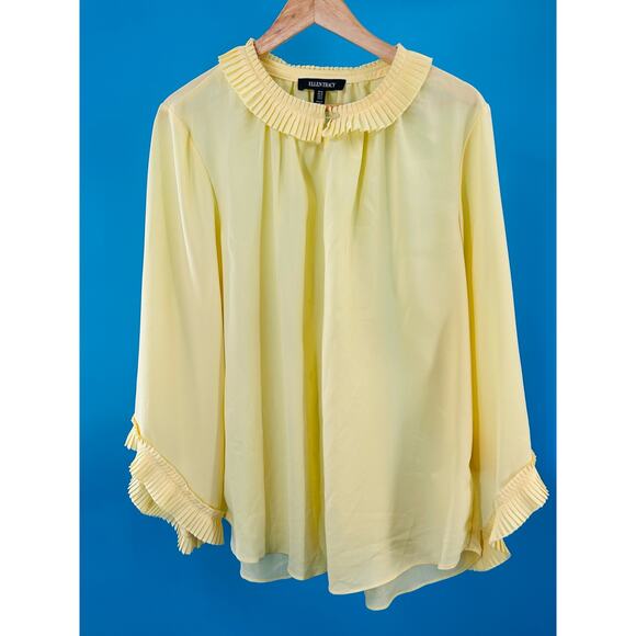 Ellen Tracy Yellow Flowy Lined Ruffle Blouse - Size 1X - Picture 10 of 10